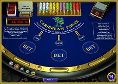 Karibisches Poker ist eine Version, bei der man gegen die Bank spielt. Der theoretische Erwartungswert fuer den Spieler ist nicht so guenstig wie bei anderen Varianten, so dass es sich mehr um ein Spiel fr den Spafaktor handelt und weniger um ein Onlinespiel mit Pluserwartung bei lngerer Spieldauer.